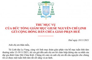 Thư Mục Vụ gửi cộng đồng dân Chúa Giáo phận Huế ngày 18.11.2021
