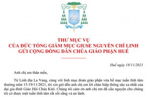 Thư Mục Vụ gửi cộng đồng dân Chúa Giáo phận Huế ngày 18.11.2021