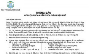 Thông báo gửi cộng đoàn Dân Chúa trong Giáo phận Huế